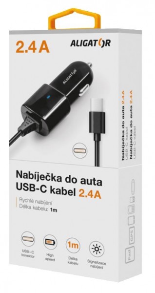 Aligátor nab. do auta USB-C s USB TCH 2, 4A čierna 