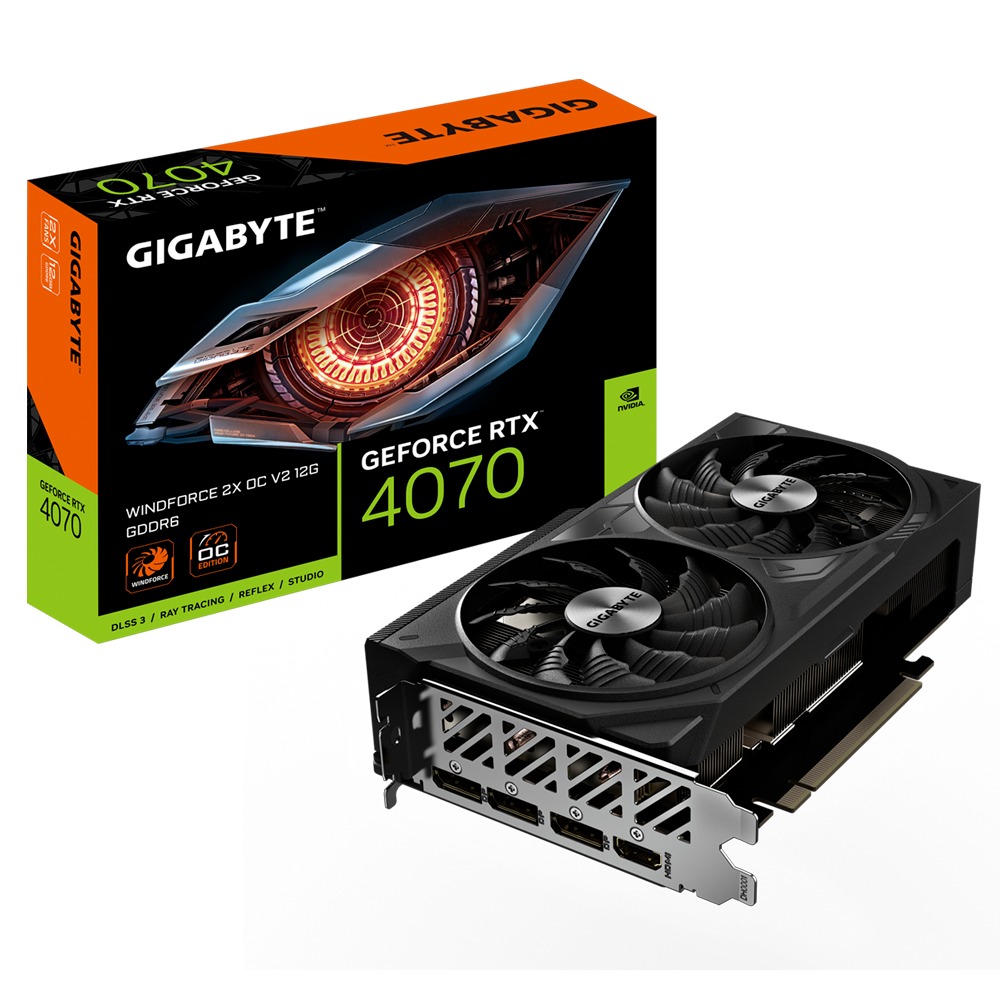 GIGABYTE VGA NVIDIA GeForce RTX 4070 WINDFORCE OC 12G V2,  12GB GDDR6,  3xDP,  1xHDMI 