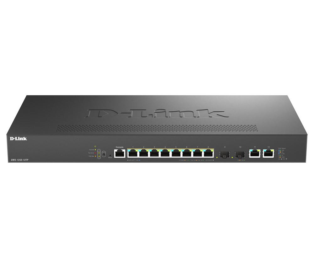 D-Link DMS-1250-12TP E, 8x 2.5G PoE, 2x 10G SFP+, 2x 10G RJ45, 240W Smart Managed Switch