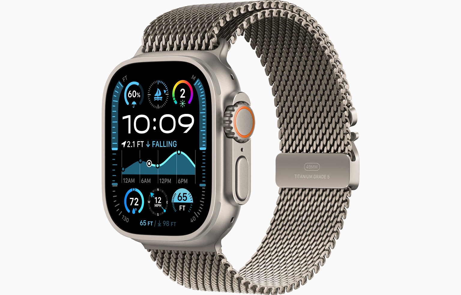 Apple Watch Ultra 2 GPS + Cellular 49mm Natural Titanium Case with Natural Titanium Milanese Loop - L