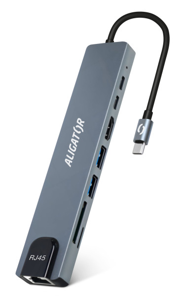 Aligator Dokovacia stanica USB-C Hub 8v1 (USB-C 2xUSB SD MicroSD HDTV RJ45) 