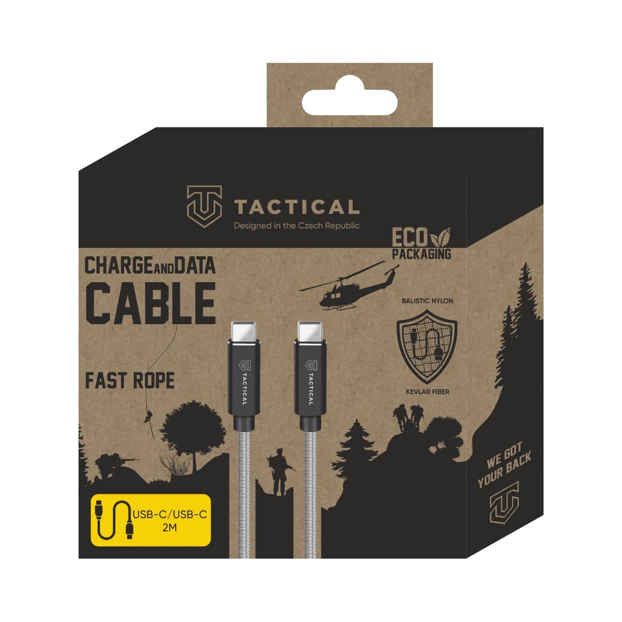 Tactical Fast Rope Aramid Cable USB-C/ USB-C 100W 20V/ 5A 2m Grey 
