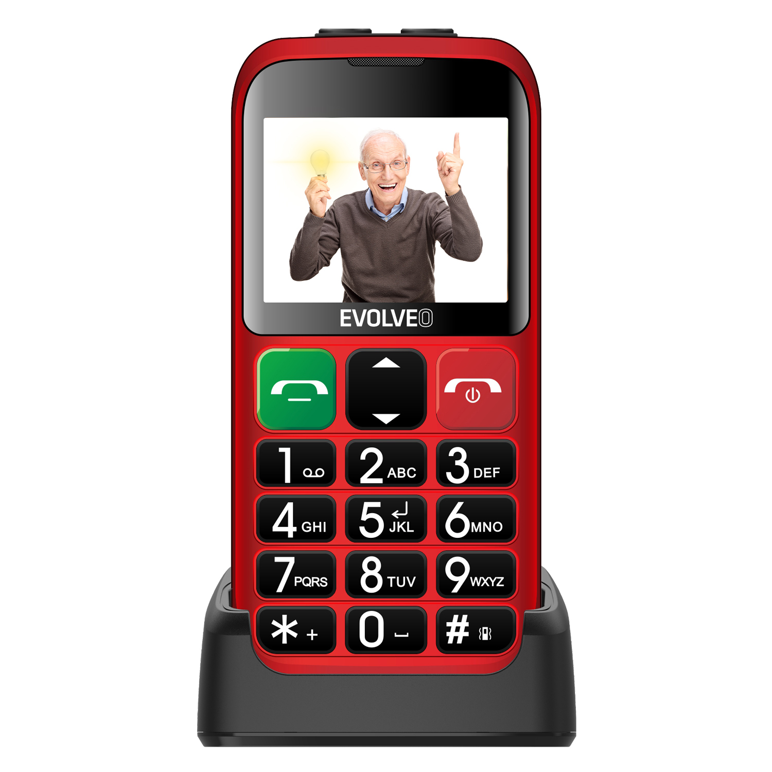 EVOLVEO EasyPhone ET, mobilný telefón pre seniorov s nabíjacím stojanom, červená 