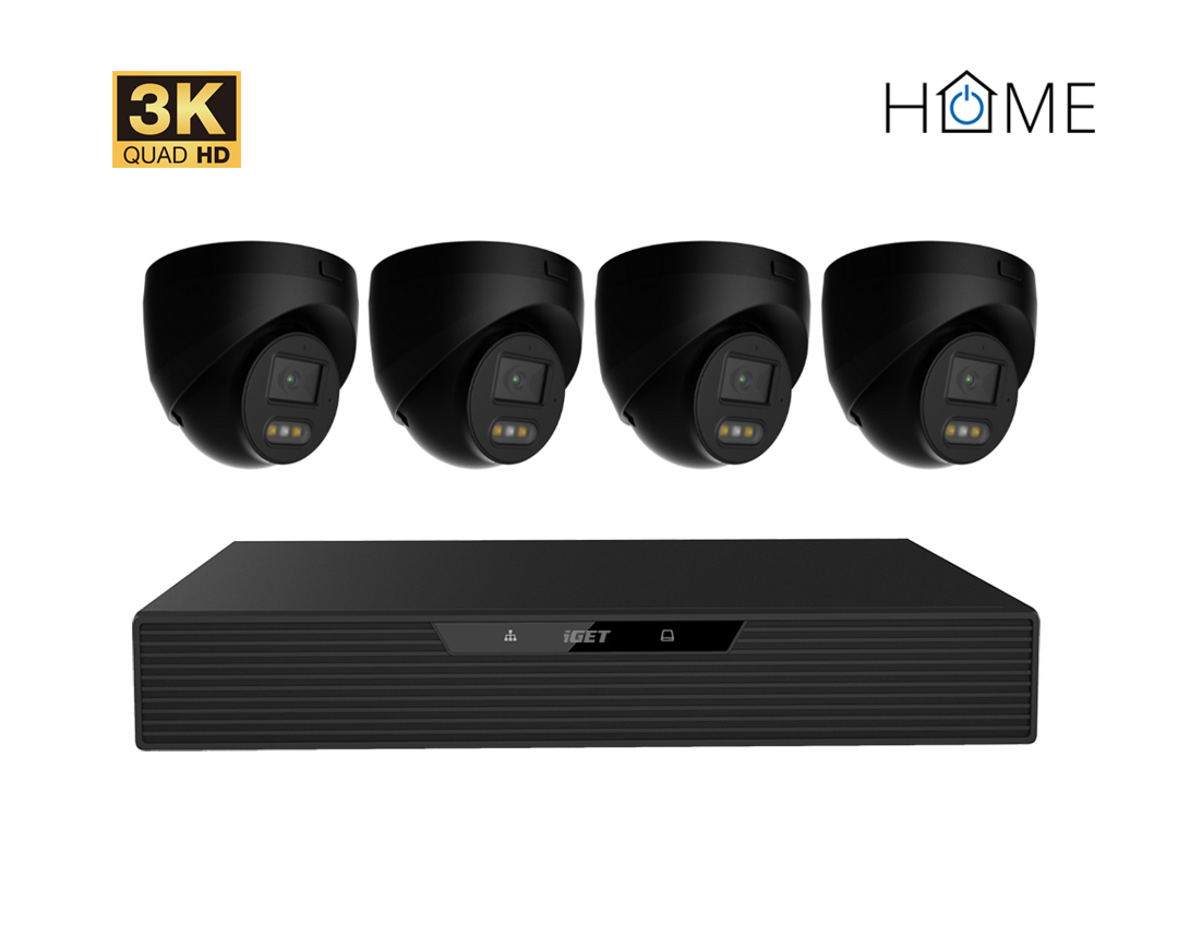 iGET HOME N85P4 - kamerový NVR PoE set 3K rozlíšenie, 8CH NVR + 4x kamera so zvukom, IR a LED 