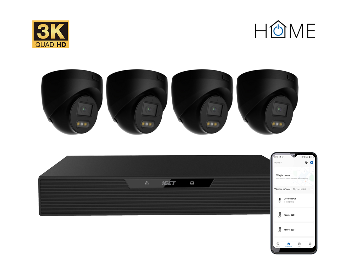 iGET HOME N85P4 - kamerový NVR PoE set 3K rozlíšenie, 8CH NVR + 4x kamera so zvukom, IR a LED