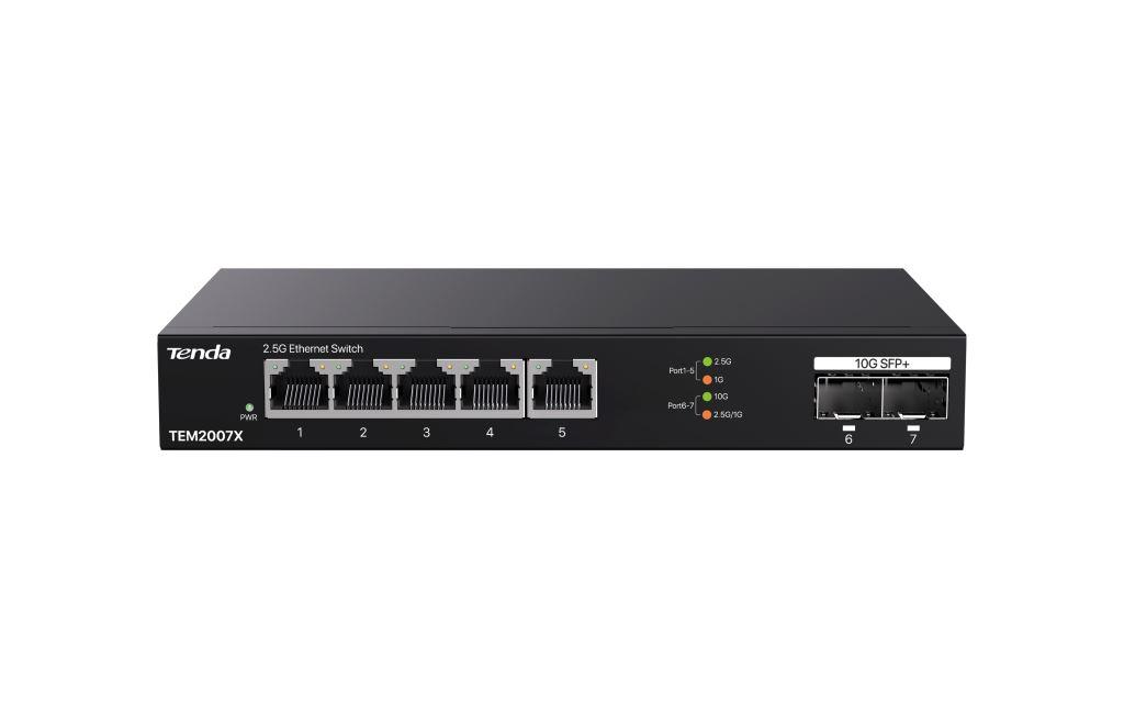 Tenda TEM2007X - Multi-gigabit switch, 5x 2.5G RJ45 + 2x 10G SFP+ port, MAC 16K, ochrana 6kV 