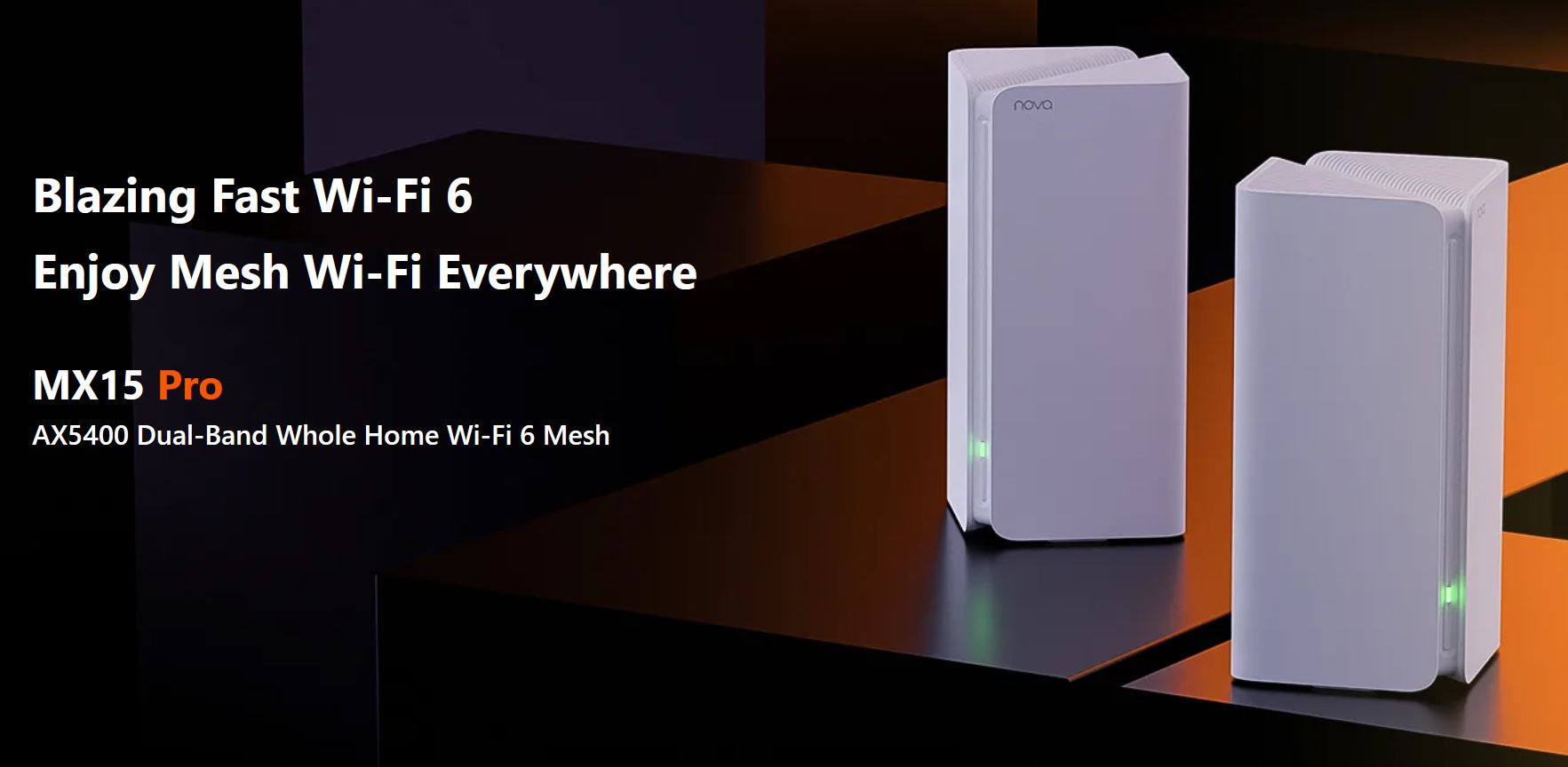 Tenda Nova MX15 Pro (2-pack) WiFi 6 AX5400 Mesh Gigabit systém, 6x GLAN/ GWAN, WPA3, VPN, CZ app 