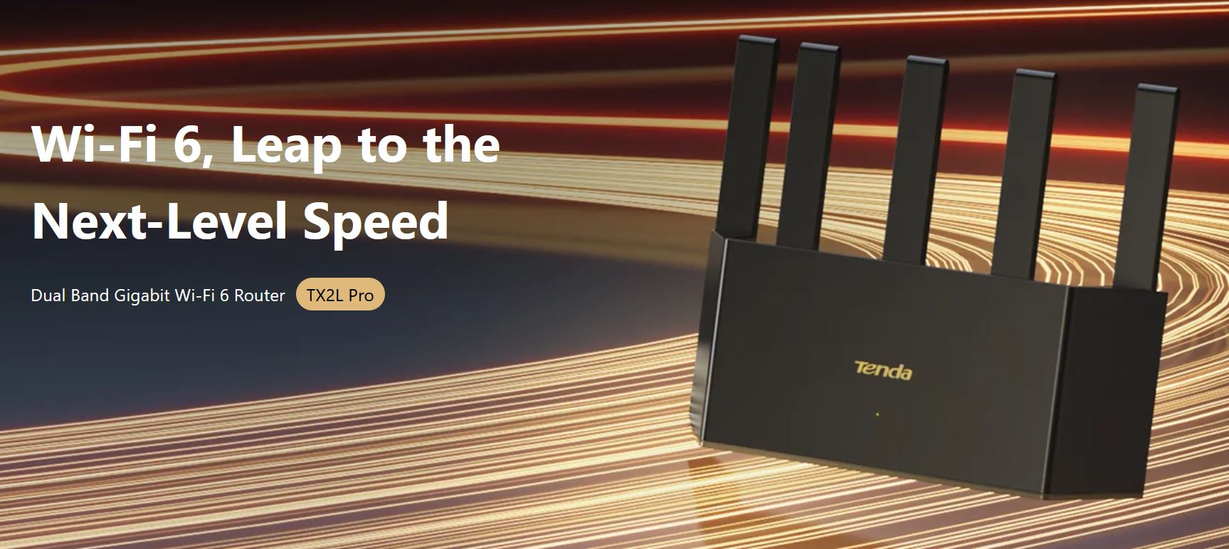 Tenda TX2L Pro AX1500 WiFi 6 Mesh Router, 1x GWAN, 3x GLAN, IPv6, 5x 6dBi anténa, WPA3, CZ App 