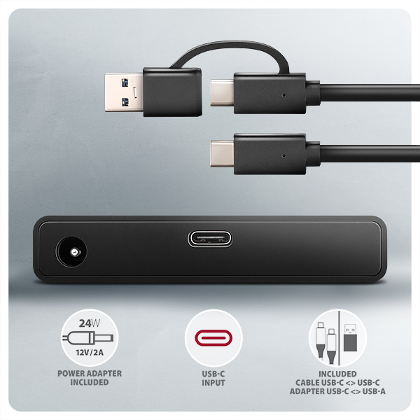 AXAGON ADSA-FPX, USB-C 10Gbps - SATA 6G, 2.5 "/ 3.5" SSD / HDD FAST PORT X adaptér, vr. AC napájače 