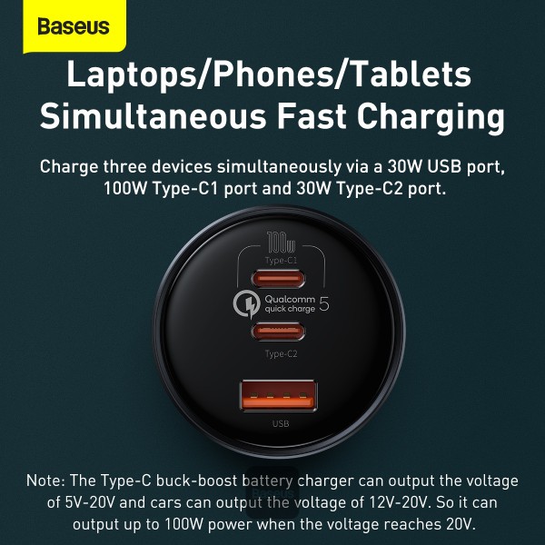 Baseus nabíjačka do auta 1x USB-A 2x USB-C Quick Charge 5 160W šedá + kábel USB-C 