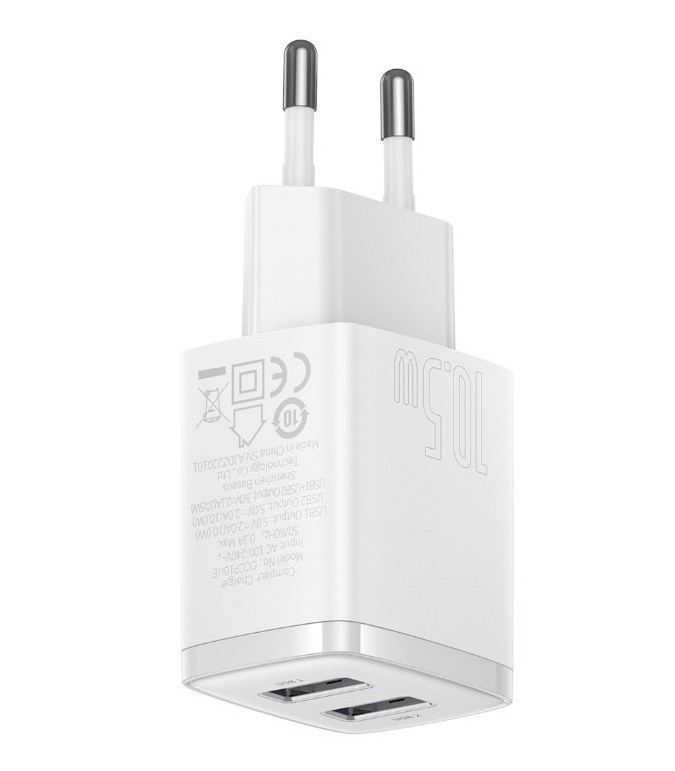 Baseus nabíjačka do siete Compact 2xUSB 10, 5W biela 