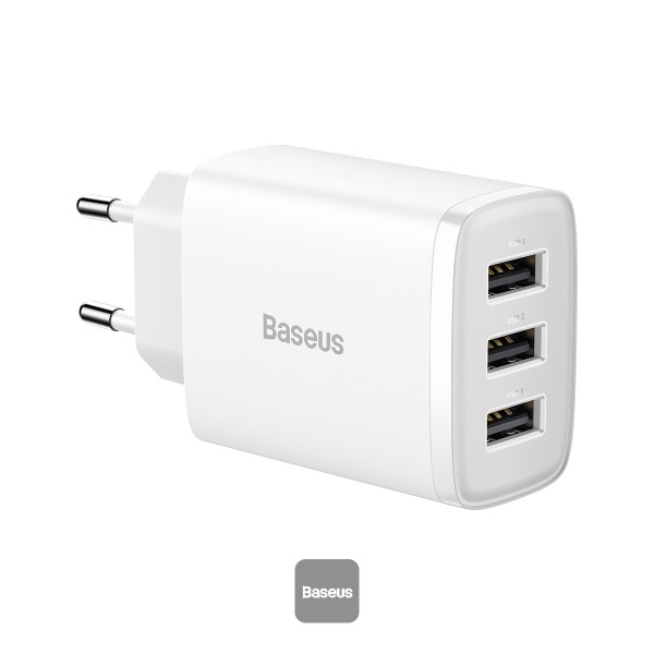 Baseus nabíjačka do siete Compact 3xUSB 17W biela 