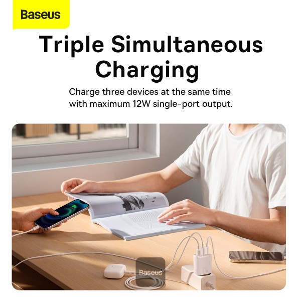 Baseus nabíjačka do siete Compact 3xUSB 17W biela 
