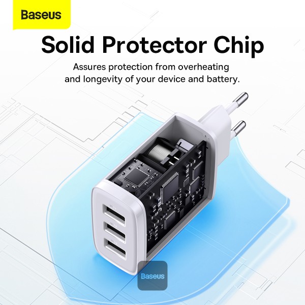 Baseus nabíjačka do siete Compact 3xUSB 17W biela 