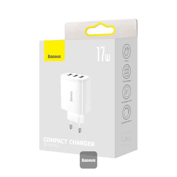 Baseus nabíjačka do siete Compact 3xUSB 17W biela 