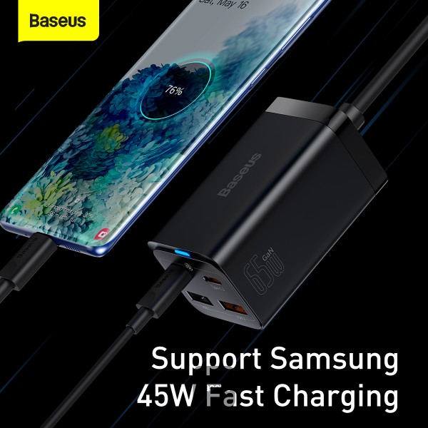 Baseus rýchlonabíjačka do siete GaN3 Pro, 2x USB-C, 2x USB 65W čierna 