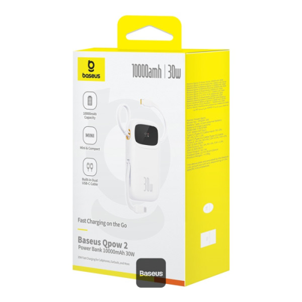 Baseus power banka Qpow 10000mAh 30W biela s USB-C káblom 