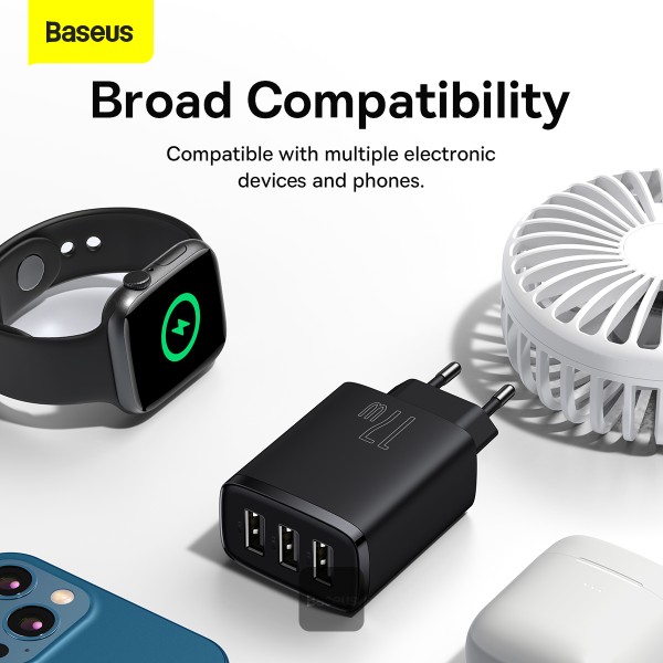 Baseus nabíjačka do siete Compact 3xUSB 17W čierna 