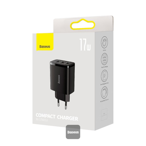 Baseus nabíjačka do siete Compact 3xUSB 17W čierna 