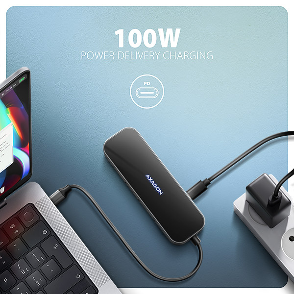 AXAGON HMC-6GLN, USB 5Gbps hub, 2x USB-A, USB-C, HDMI 4k/ 60Hz, RJ-45 GLAN, PD 100W, kábel USB-C 20cm 