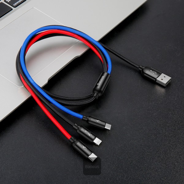 Baseus dátový kábel 3v1 microUSB+Lightning+USB-C 1, 2m 3, 5A 