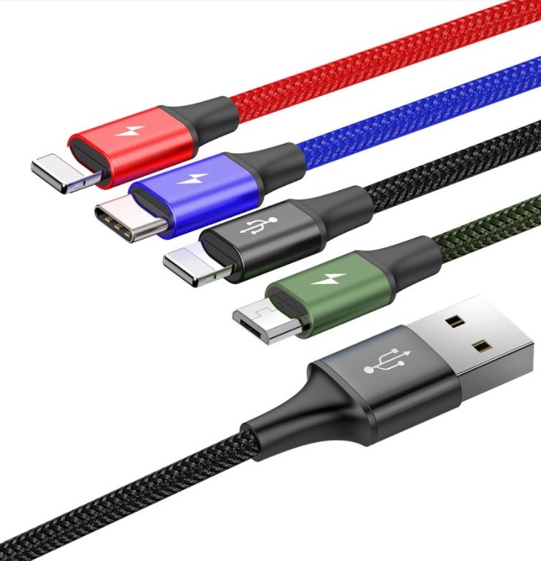 Baseus dátový kábel 4v1 microUSB+USB-C+2xLightning 1, 2m 3, 5A čierny 