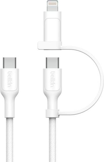 Belkin 2v1 kábel USB-C + Lightning biely 