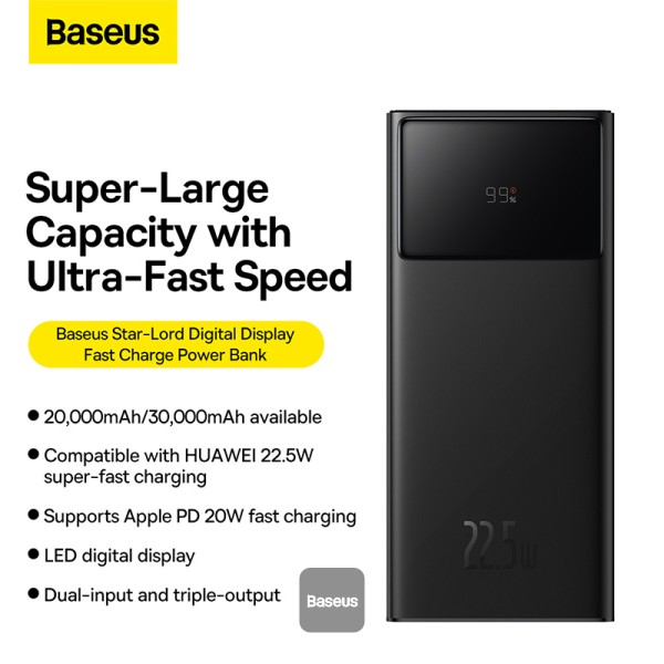 Baseus power banka Star-Lord 30000 mAh 22, 5 W USB USB-C čierna 