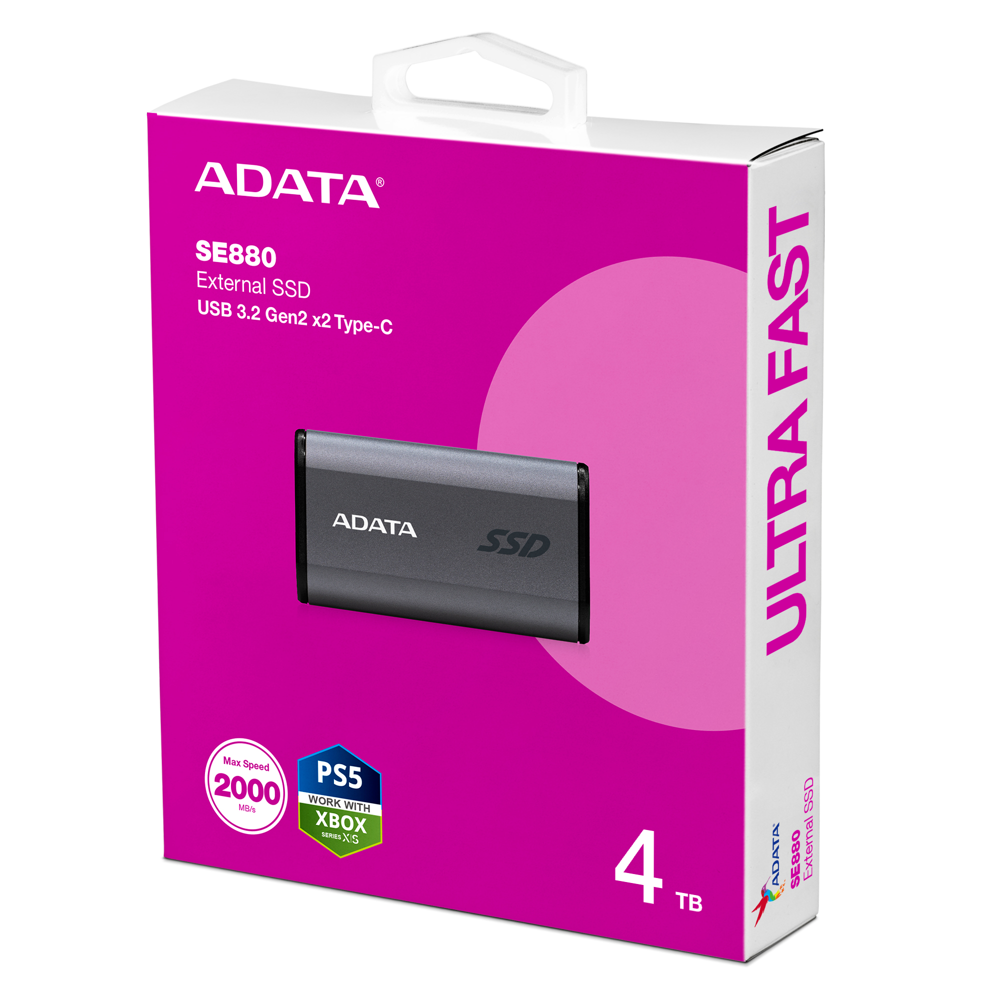 ADATA Externí SSD 4TB SE880, USB-C 3.2 Gen 2x2, R:2000 W:2000MB s, šedá 