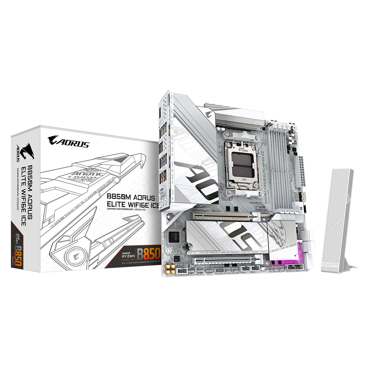 GIGABYTE MB Sc AM5 B850M A ELITE WF6E ICE,  AMD B850,  4xDDR5,  1xDP,  WiFi,  mATX 