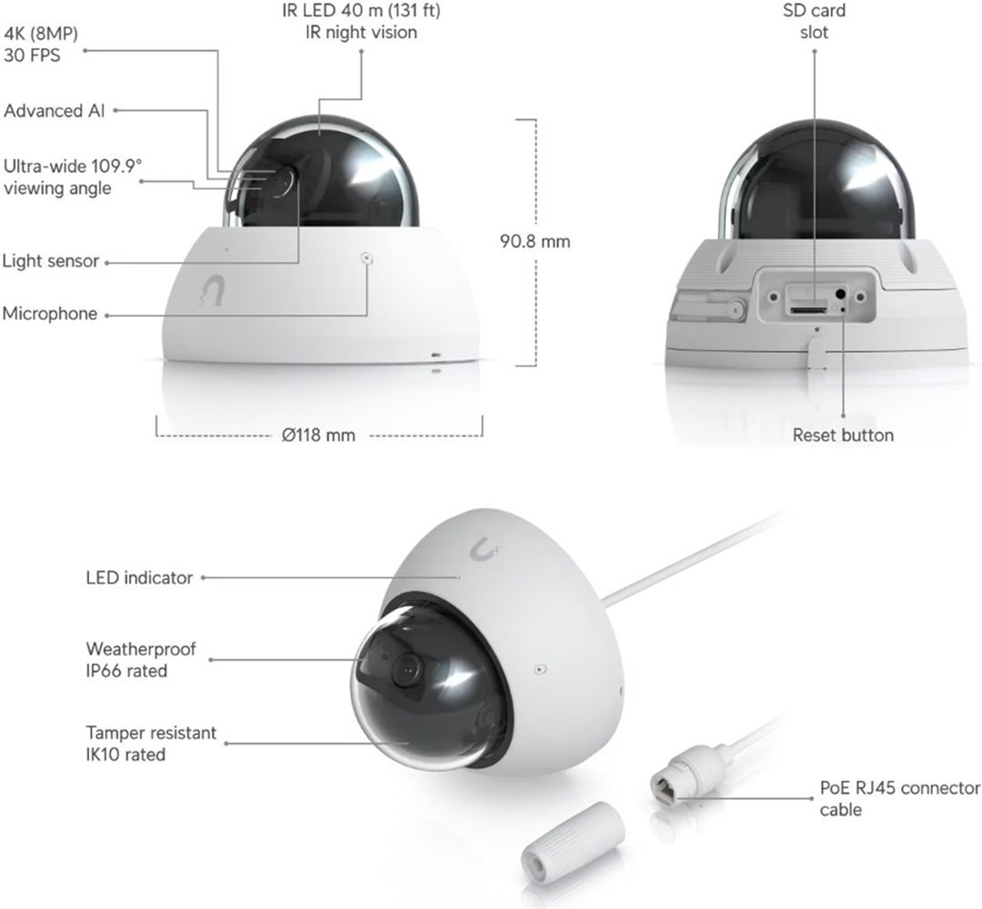 Ubiquiti UVC-AI-Dome-W - UniFi Protect Camera AI Dome white 