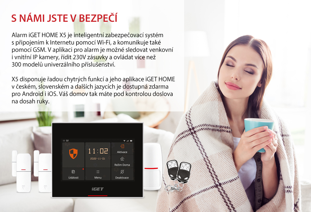 iGET HOME X5 Advanced - Inteligentný Wi-Fi/ GSM alarm, v aplikácii aj ovládaní IP kamier a zásuviek, CZ app 