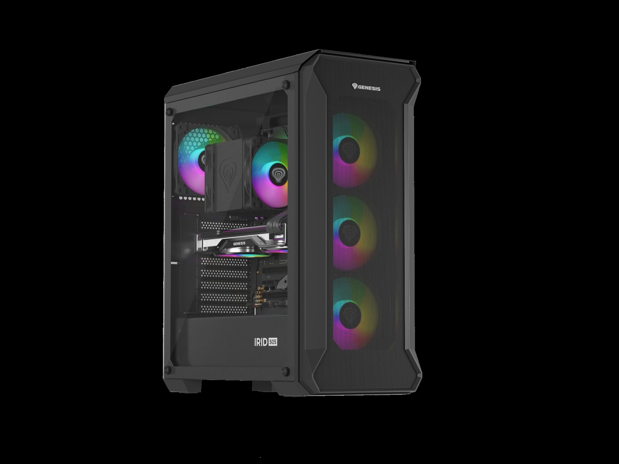 Počítačová skriňa Genesis IRID 505 ARGB V2/ Midi Tower/ Transpar./ Čierna 