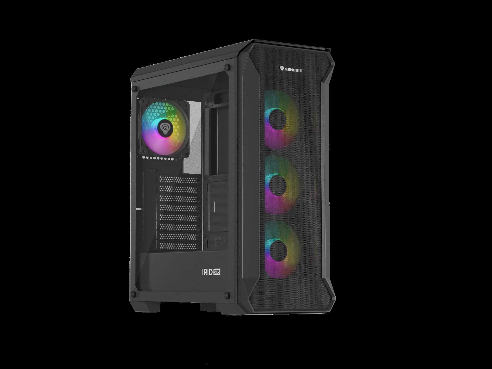 Počítačová skriňa Genesis IRID 505 ARGB V2/ Midi Tower/ Transpar./ Čierna 