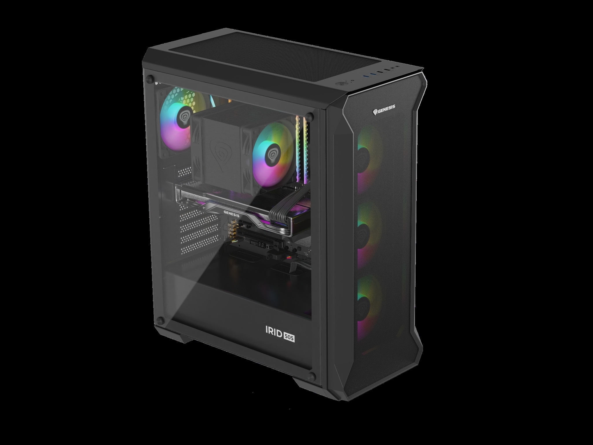 Počítačová skriňa Genesis IRID 505 ARGB V2/ Midi Tower/ Transpar./ Čierna 
