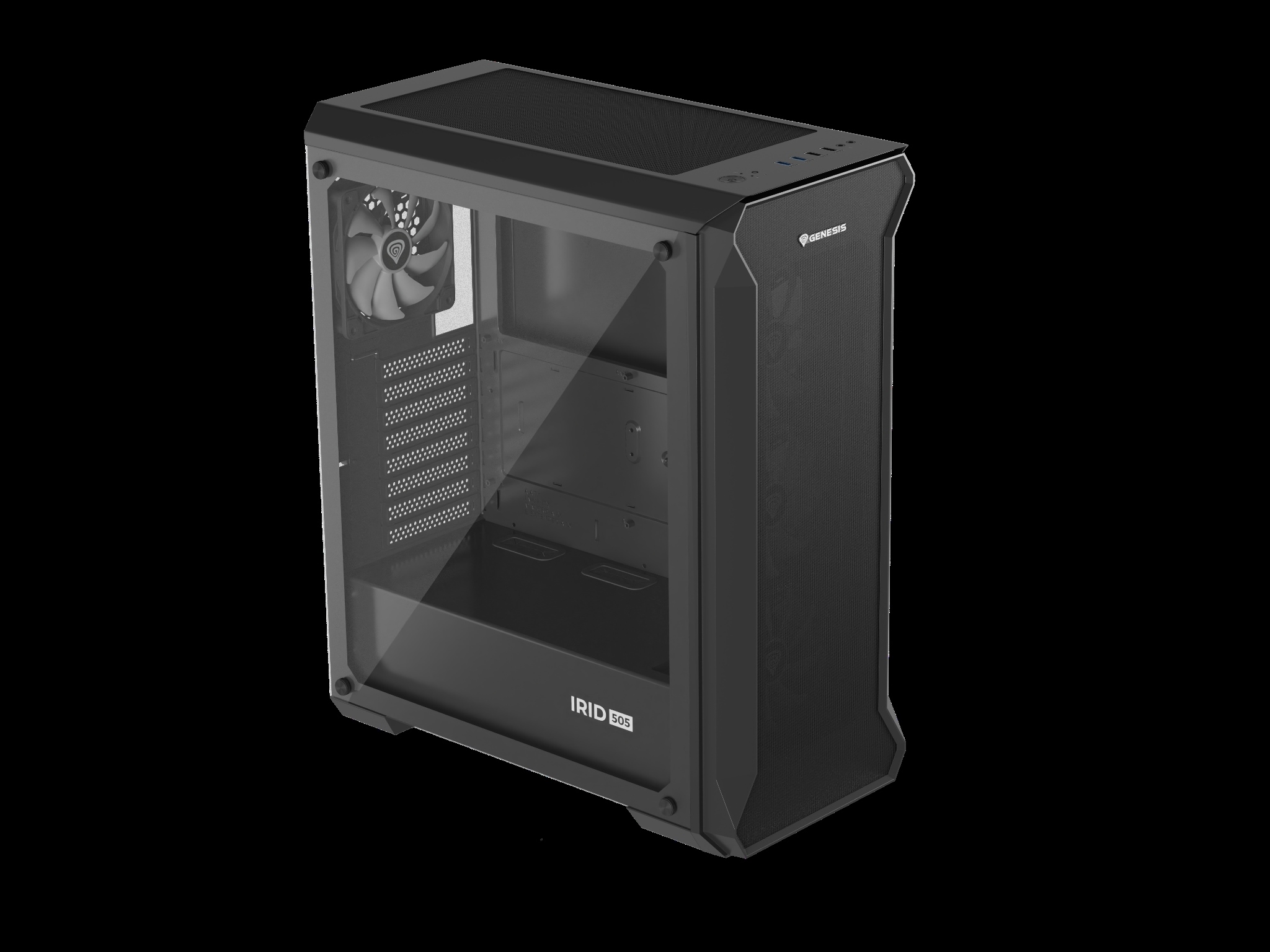 Počítačová skriňa Genesis IRID 505 ARGB V2/ Midi Tower/ Transpar./ Čierna 