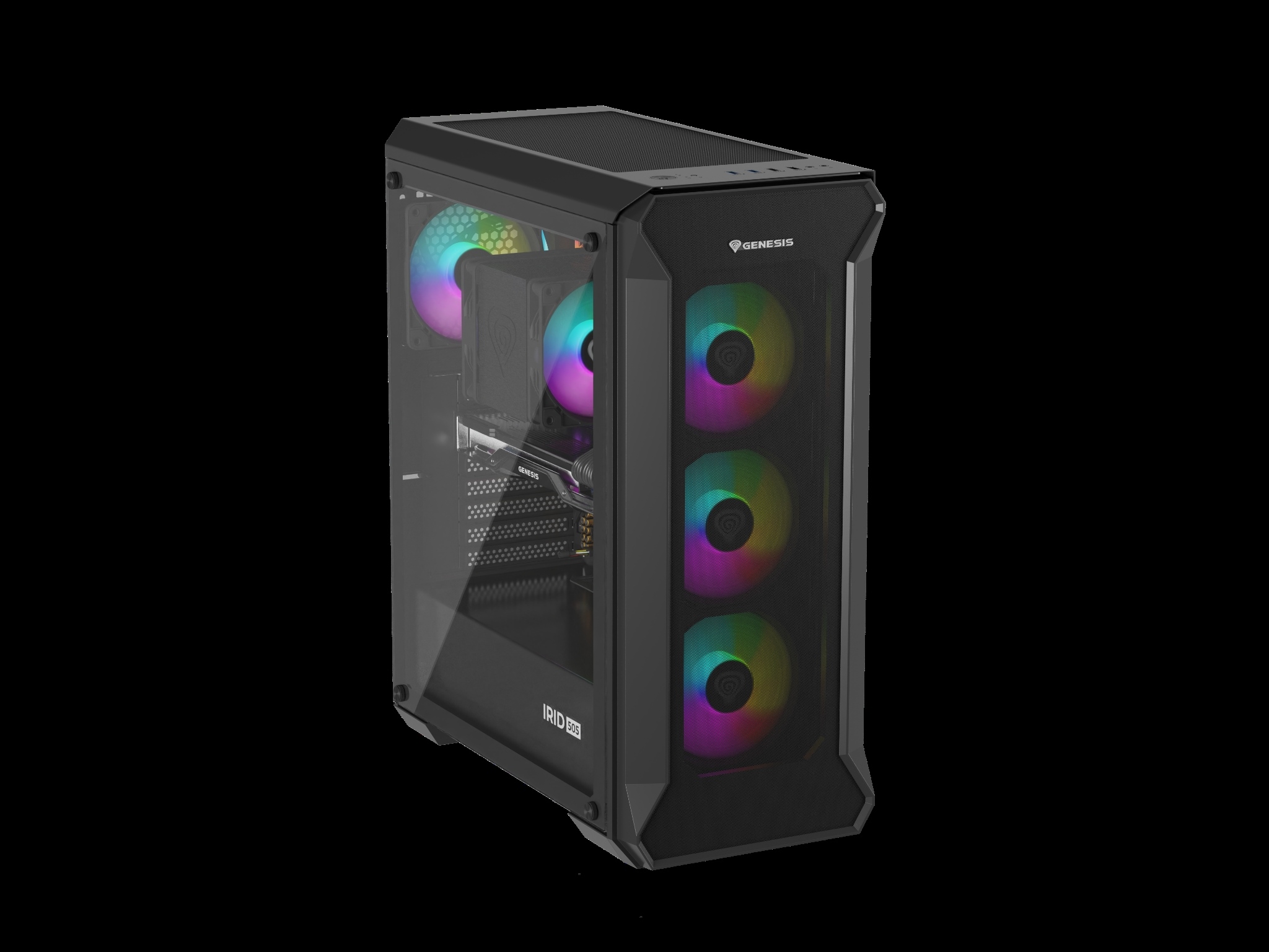 Počítačová skriňa Genesis IRID 505 ARGB V2/ Midi Tower/ Transpar./ Čierna 