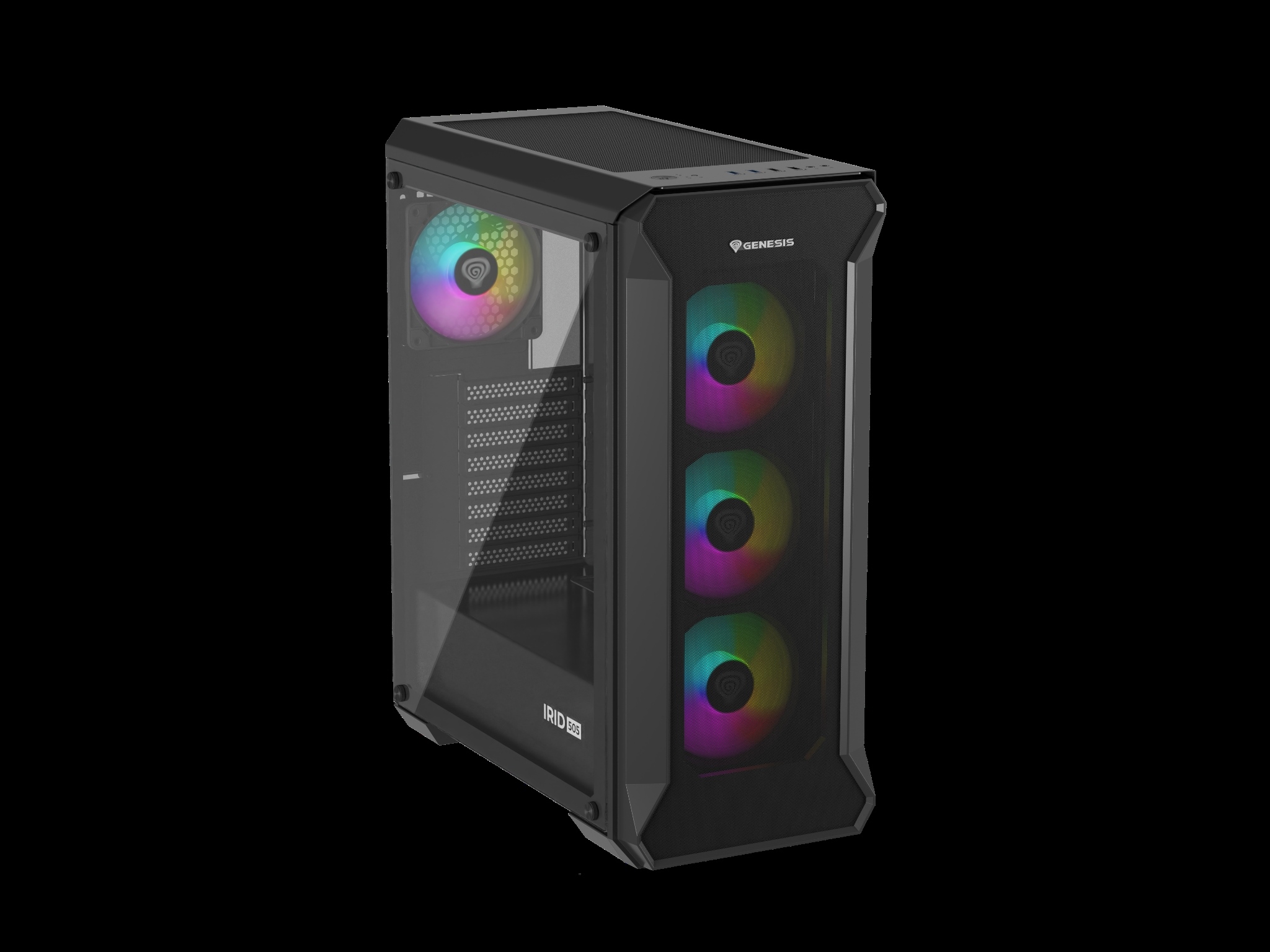 Počítačová skriňa Genesis IRID 505 ARGB V2/ Midi Tower/ Transpar./ Čierna 