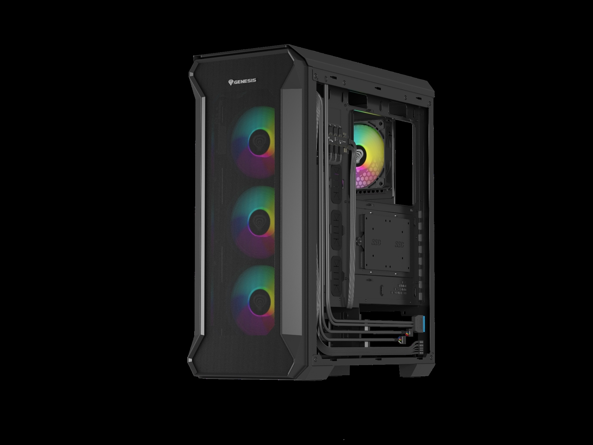 Počítačová skriňa Genesis IRID 505 ARGB V2/ Midi Tower/ Transpar./ Čierna 
