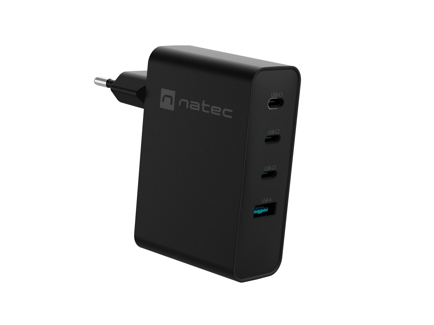 Univerzálna USB nabíjačka Natec GaN 100W, 3X USB-C, 1X USB-A, Čierna 