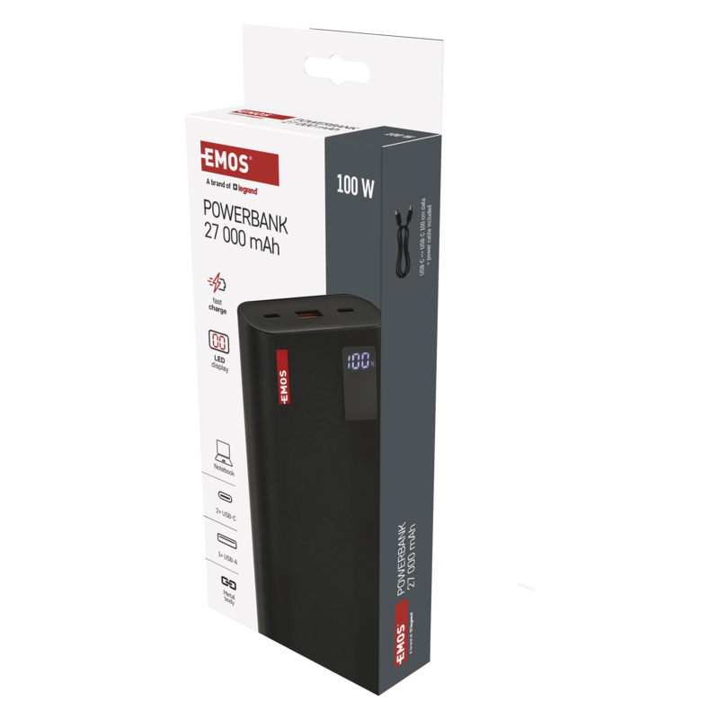 EMOS PWB NTBF30 27000 MAH 100 W PD 1×USB-C 1×USB-A 