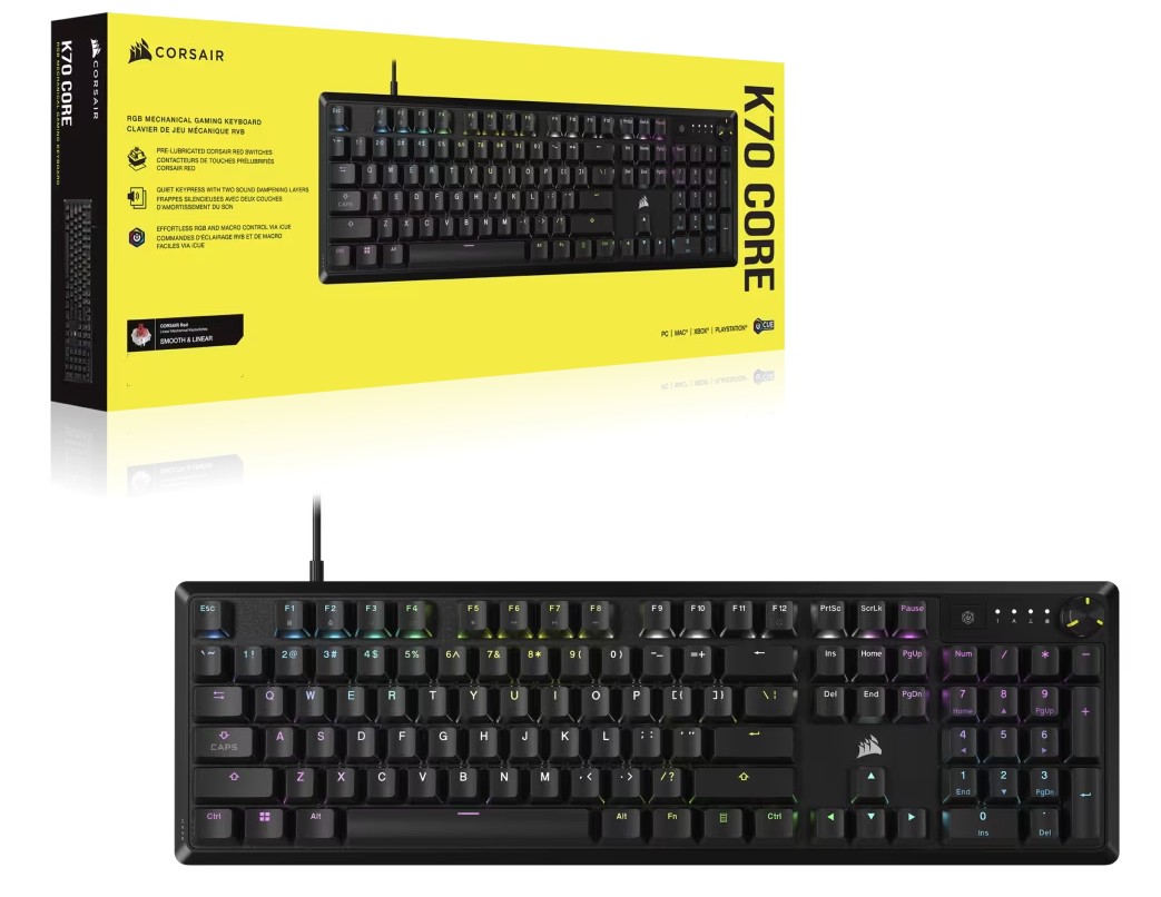 CORSAIR K70 CORE RGB/ Drôtová USB/ NA layout/ Čierna 