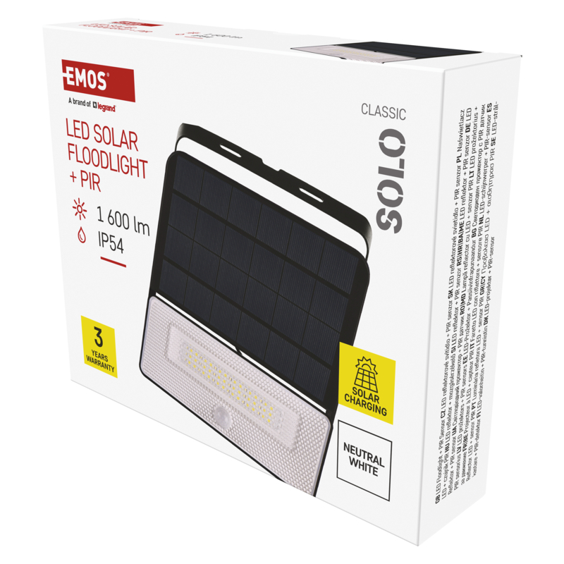 LED SOLÁRNY REFLEKTOR SOLO 1600LM IP54 NW 