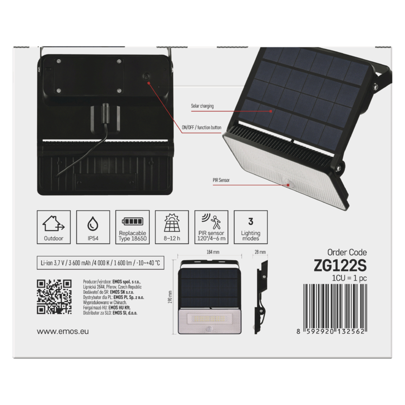 LED SOLÁRNY REFLEKTOR SOLO 1600LM IP54 NW 