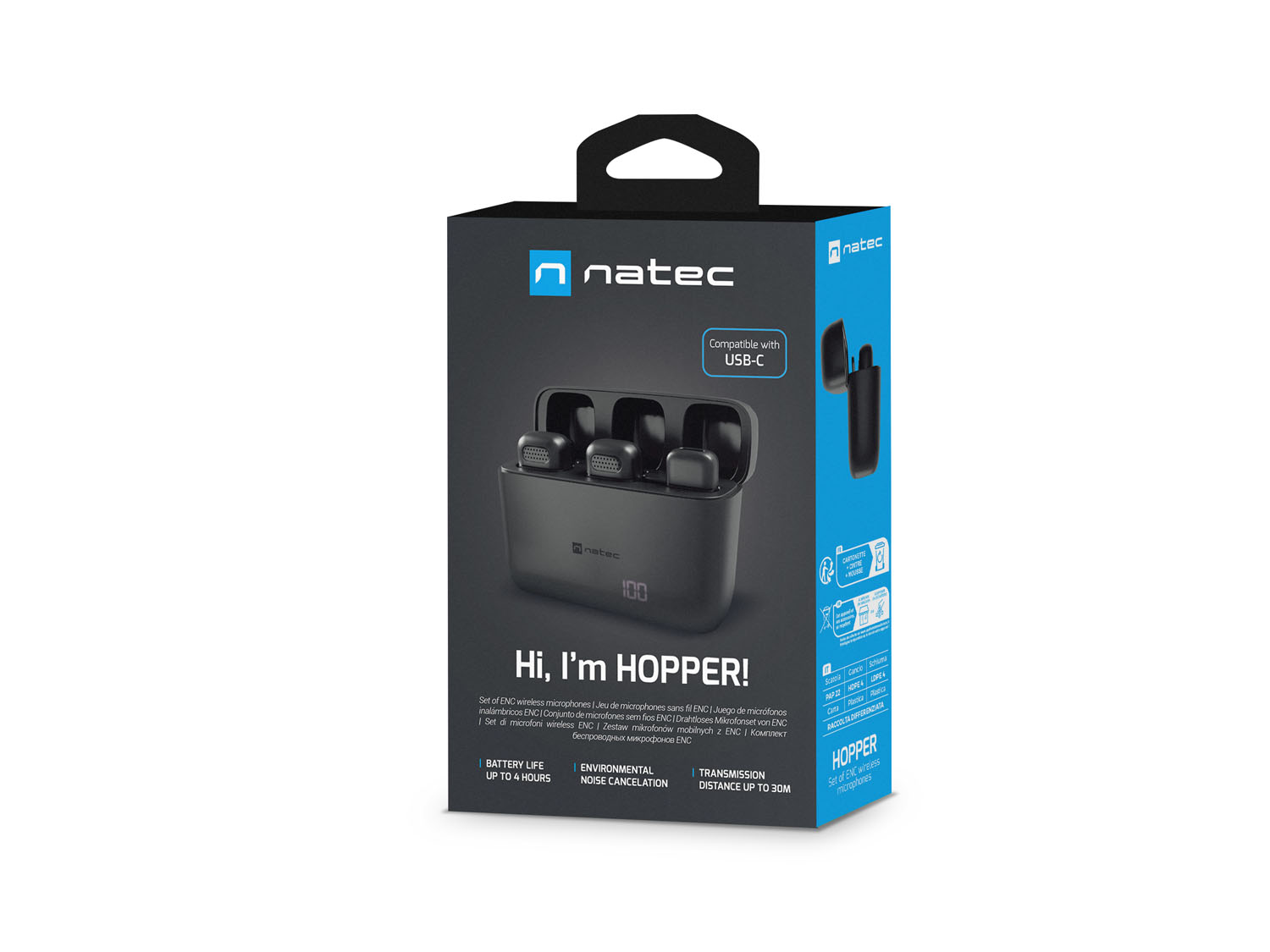 Mobilný bezdrôtový mikrofón Natec HOPPER LAVALIER USB-C, 2 KS 