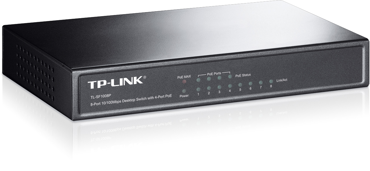 TP-Link TL-SF1008P 8x10/ 100 (4xPOE) 66W Desktop kovový CCTV Switch 