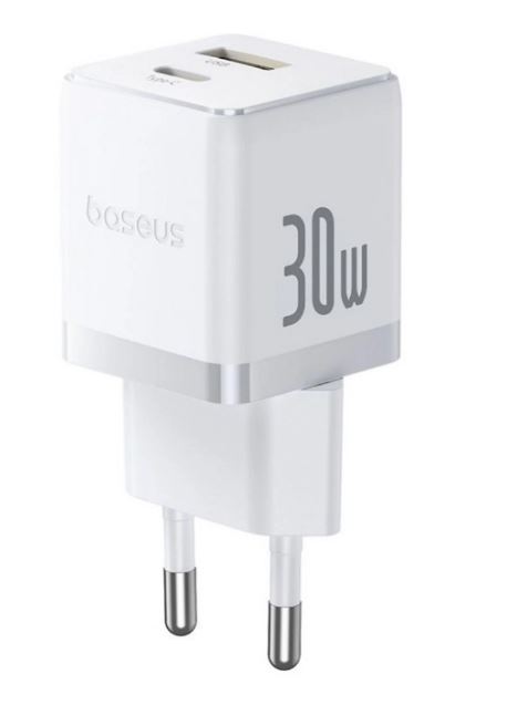 Baseus Rýchlonabíjačka do siete Palm 30W 1xUSB-A 1xUSB-C PD QC 3.0 biela 