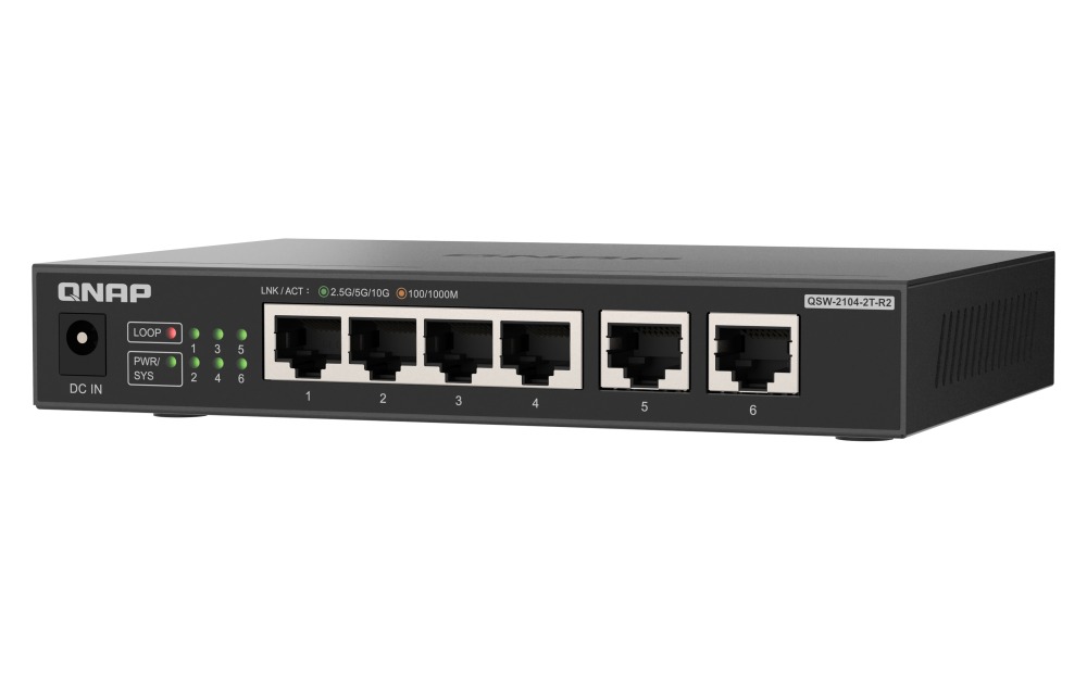 QNAP switch QSW-2104-2T-R2 (4x 2, 5GbE RJ45 a 2x 10GbE RJ45) 