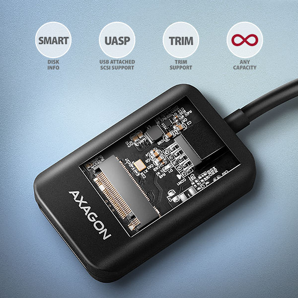 AXAGON ADM2-AM USB-A 10Gbps - M.2 NVMe & SATA SSD adaptér, kábel USB-A 10cm 