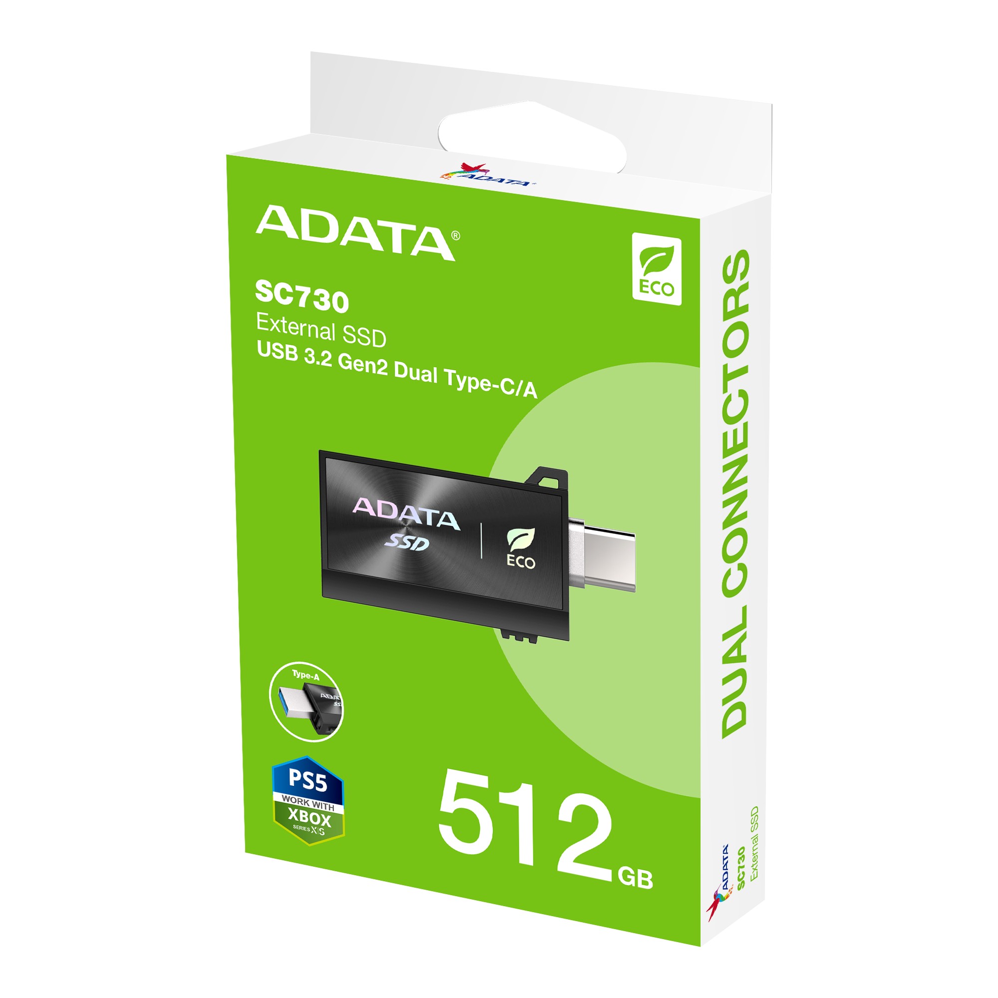 ADATA Externí SSD SC730 512GB,  USB-C/ A,  USB 3.2 Gen2,  černá 